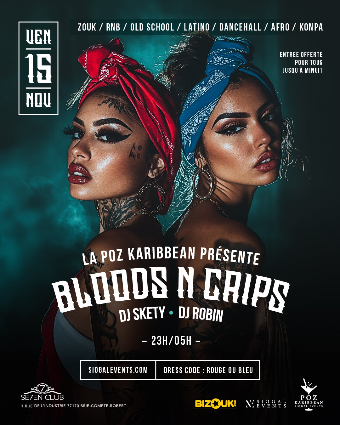 Poz Karibbean - Soirée BLOODS N CRIPS - 15 Novembre  2024